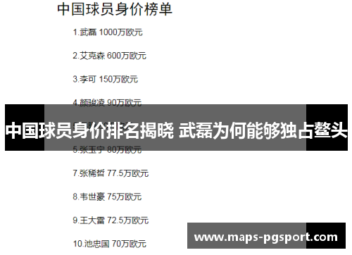 中国球员身价排名揭晓 武磊为何能够独占鳌头
